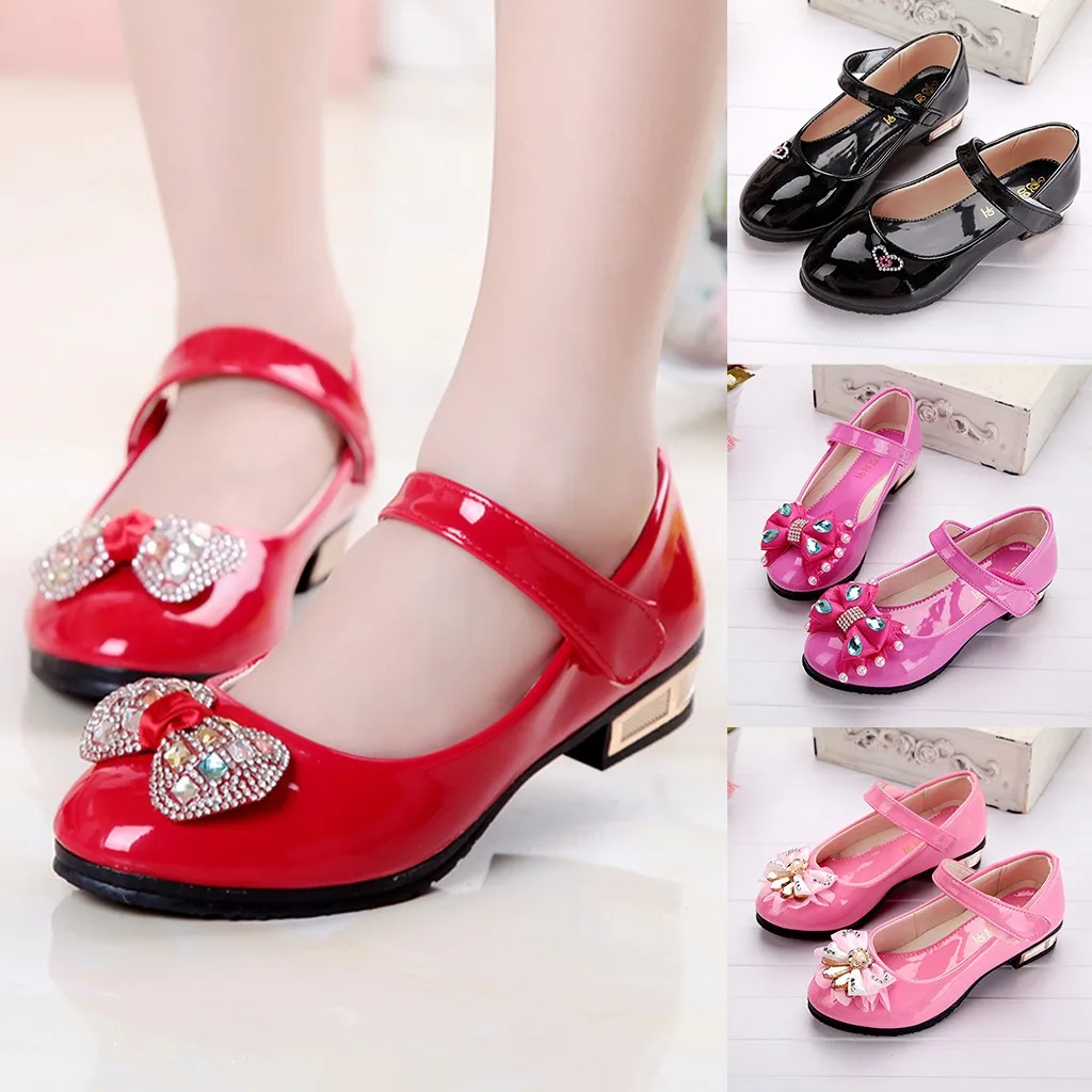 Girls Cute Sequins Bow Sandals Princess Shoes Solid Colour Fashion Glossy Sandals Single Shoes Comfort Breathable Casual Shoes