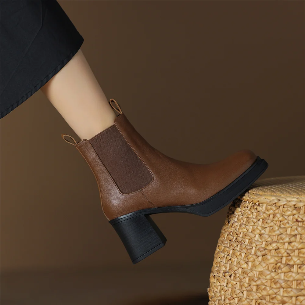 FEDONAS Thick High Heels Women Ankle Boots Genuine Leather 2024 Autumn Winter Basic Shoes Woman Mature Office Lady New Arrival