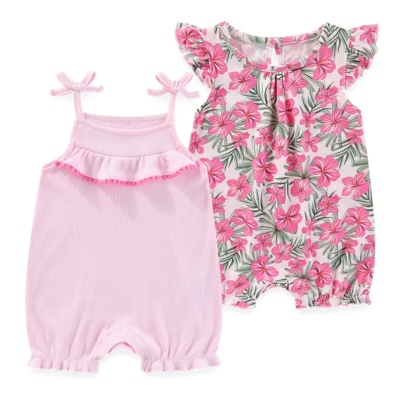 Unisex 2 pezzi neonato vestiti della neonata fiore cotone cartone animato senza maniche vestiti del neonato 0-12M stampa estate