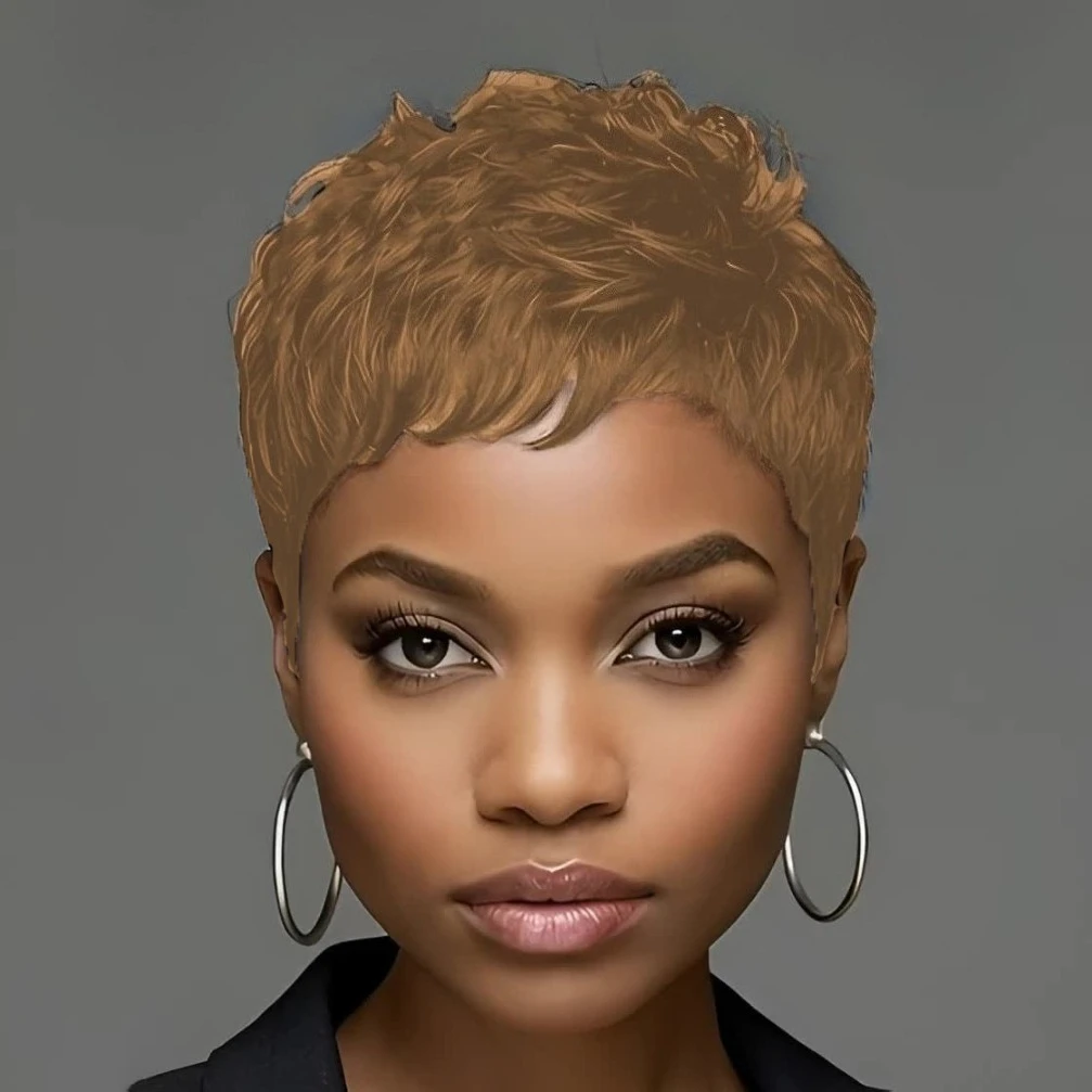 Colored Wig 150% Density 4Inch Pixie Cut Curly Wave Human Hair Wig for Women Full Machine Made Wig for Daily Wear and Party image 4