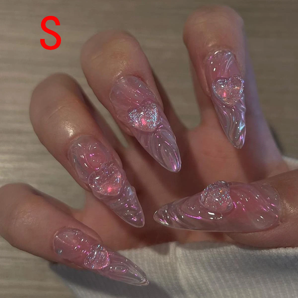 Künstliche Fingernägel In Mandelform Mit Herz-strass-design_voghion.com