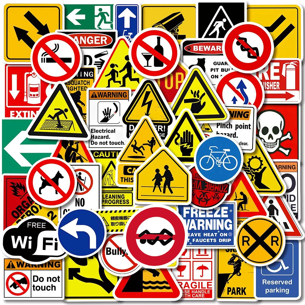 10/30/50pcs Warning Sign Cartoon Stickers Danger Banning Decals Waterproof Graffiti Laptop Car Phone Case Cool Sticker Toys
