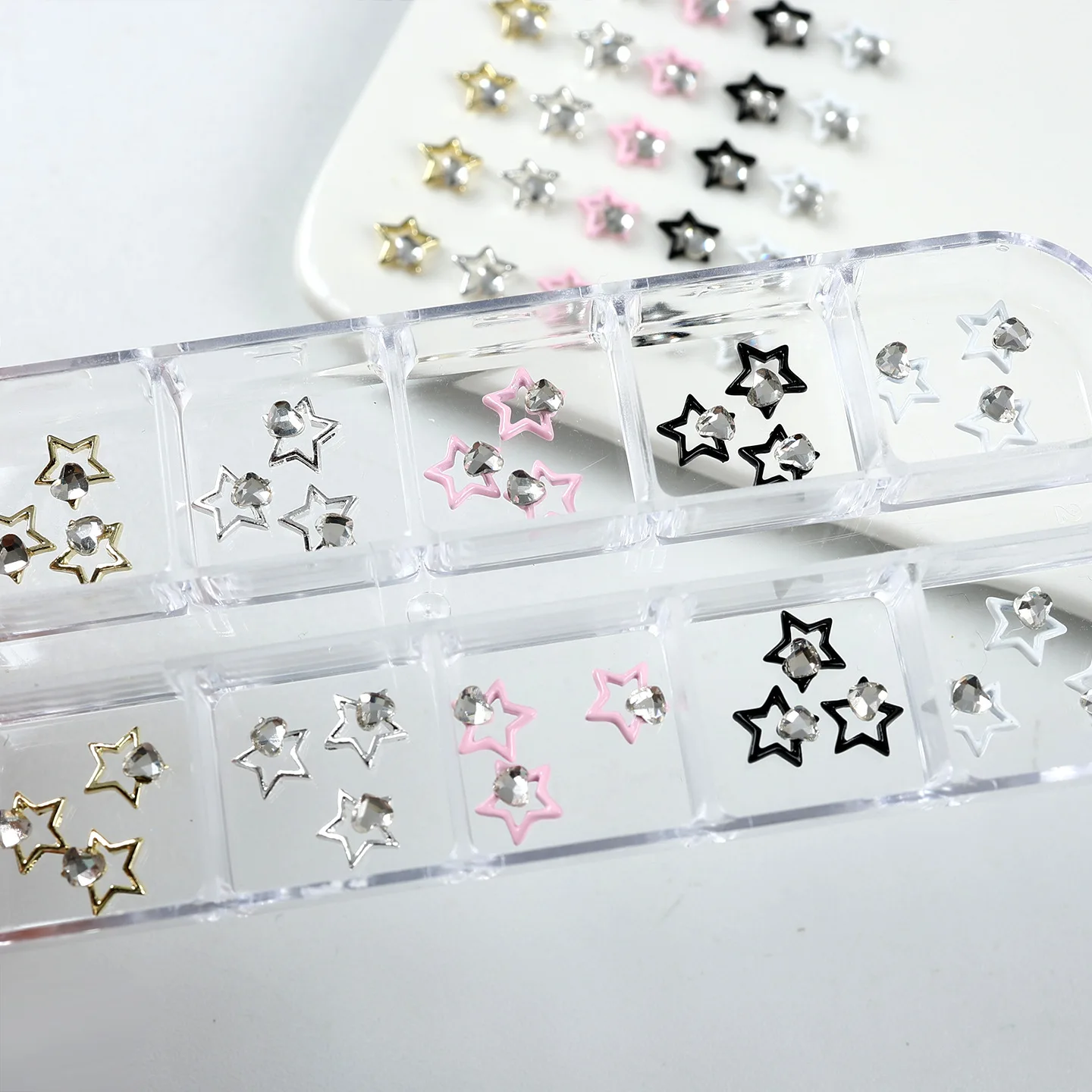 10PCS 7mm Hollow Metal Pentagram Nail Art Stars Accessories Charm Parts Heart Rhinestones For Nails Decoration Manicure Supplies