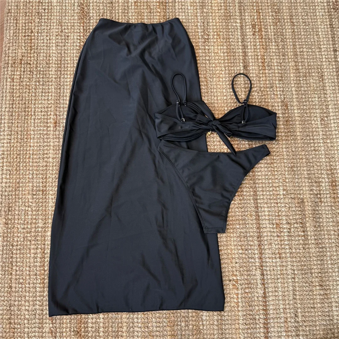 Metall-Stern-Bikini, Damen-Badeanzug, dreiteiliges Bikini-Set mit Rock, brasilianischer Badeanzug, Badebekleidung, Modell V7104C. – Detail 20