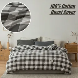 100% Cotton Duvet Cover Skin-friendly Quilt Cover Plaid Style Comforter Cover Single/Queen Size Bedding 이불커버 (No Pillowcase)