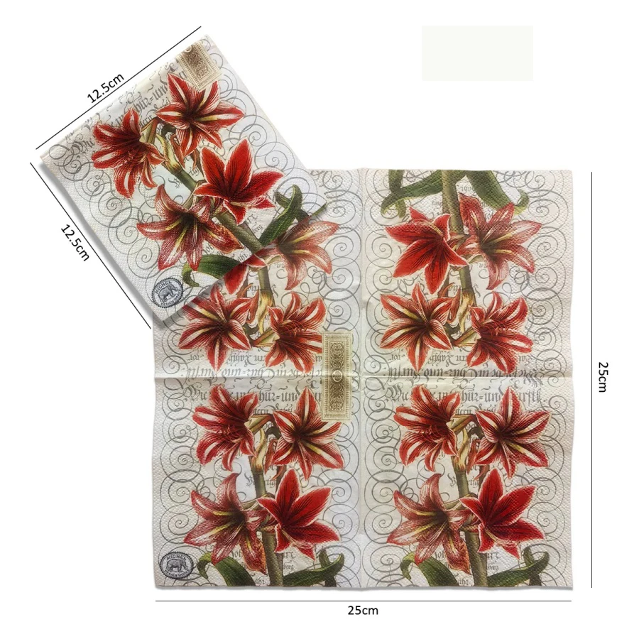 20Pcs Vintage Floral Paper Napkins Red Flower Print Disposable Serviettes Wedding Party Table Decor Guest Towels