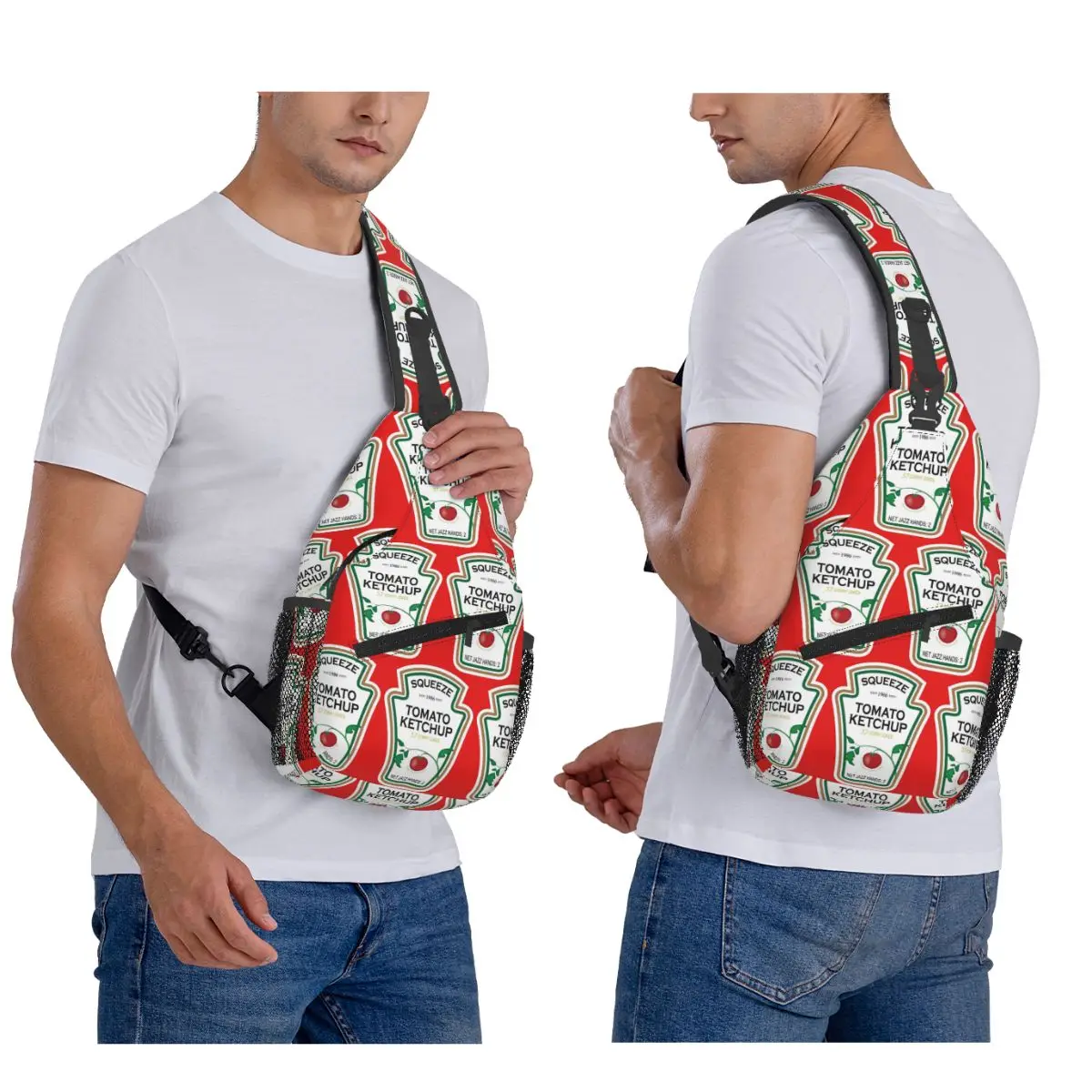 

Funny Ketchup Label Chest Bag Men Sling Crossbody Backpack Chest Bag Traveling Hiking Daypack Shoulder Bag