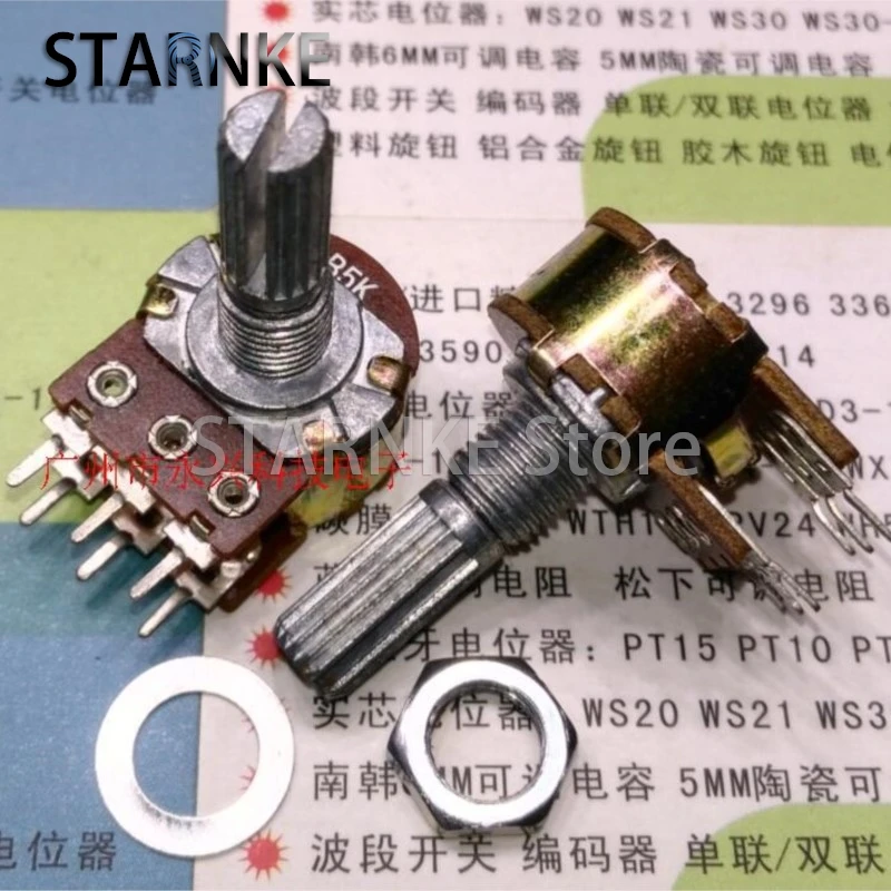 10PCS WH148 Type Horizontal Double 6 Pin B5K B502 Flower Shaft Length 20MM Audio Volume Amplifier Potentiometer 5K Ohm