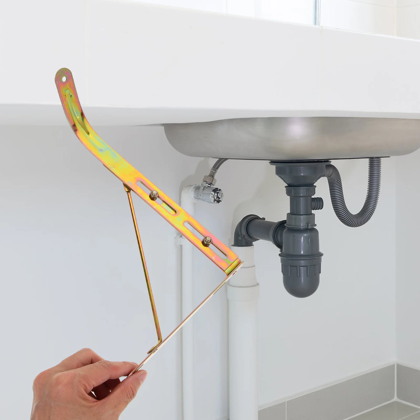 

1 Pair Undermount Sink Support Bracket For Kitchen Bathroom, Durable Iron Washbasin Holder With Expansion Screws, Retractable