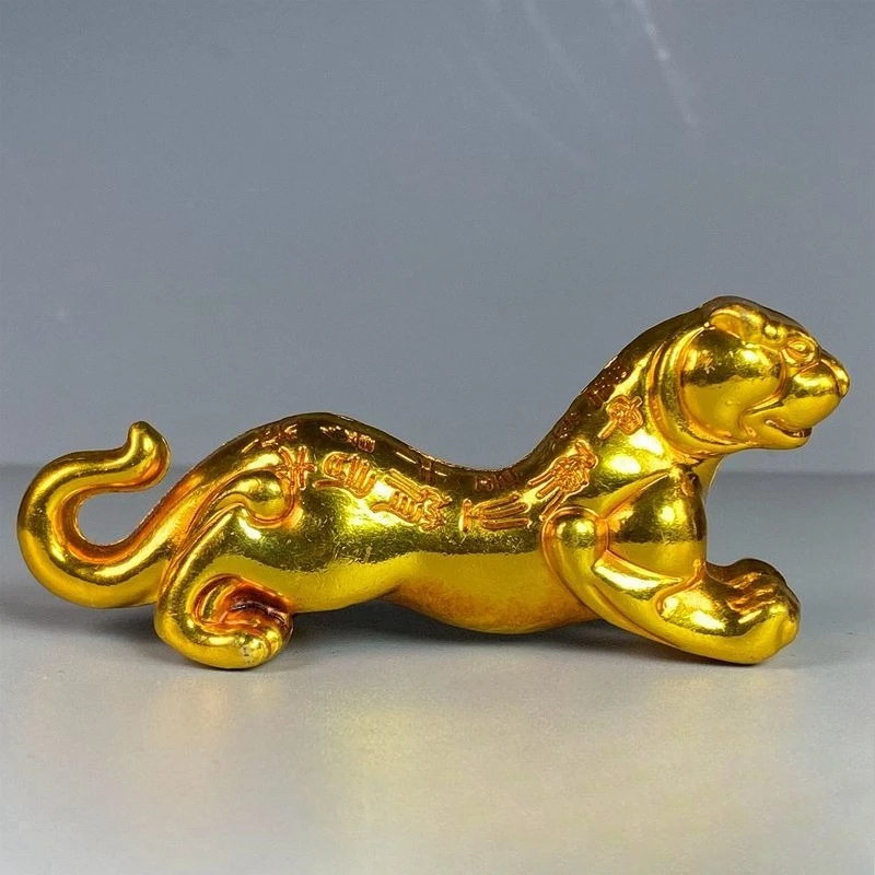 Gilt Tiger Tally Ornament Ancient Chinese Military Token Lying Tiger Statue  Feng Shui Desktop Home Decor