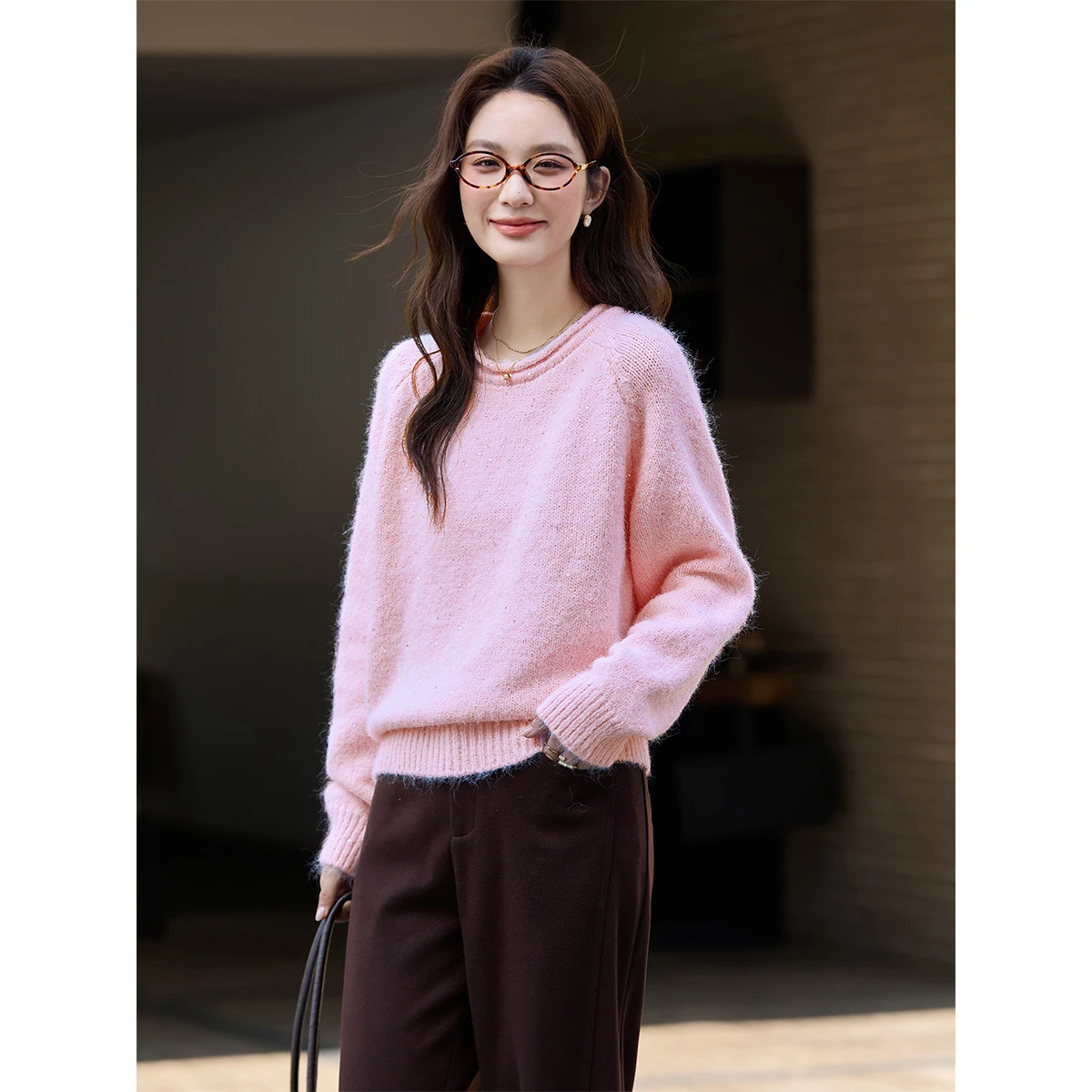 VIMLY Maglieria delle nuove donne 2025 Dolce misto lana solida Girocollo Maglione con paillettes Maniche lunghe Abiti invernali caldi Donna 30396