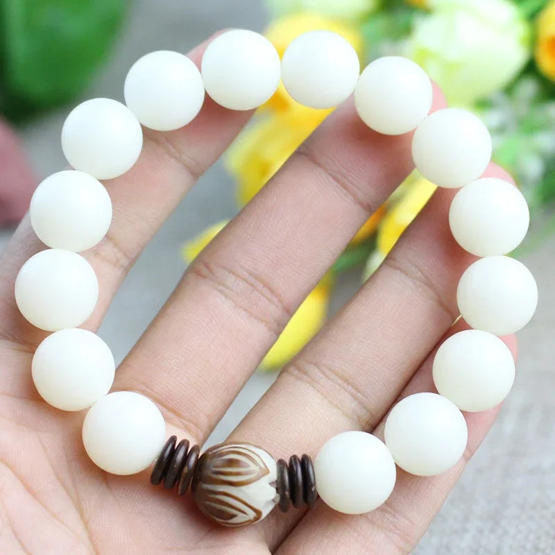 Creative White Jade Bodhi Bracelet Personalized Lotus Original Seed Buddha Bead Bracelet for Men and Women