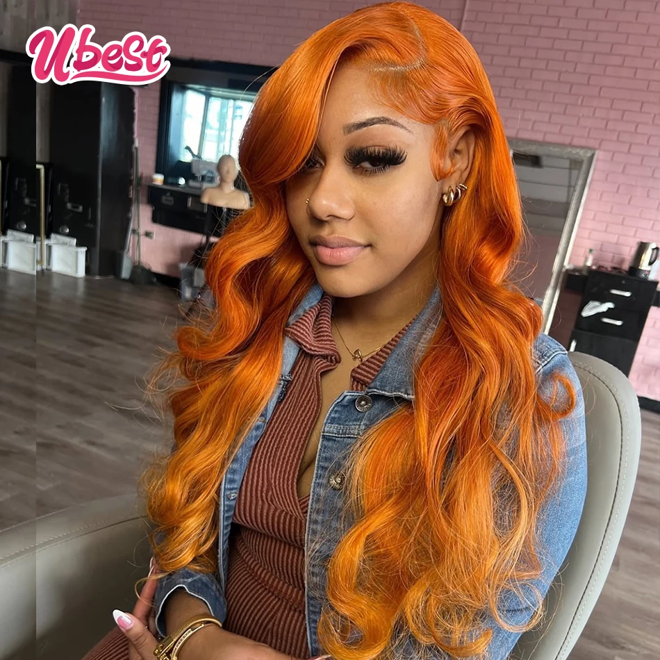 

13X6 Transparent Lace Front Body Wave Wig 100％ Human Hair Ginger Orange #350 Colored 5X5 Lace Closure Wig Pre Plucked for Women