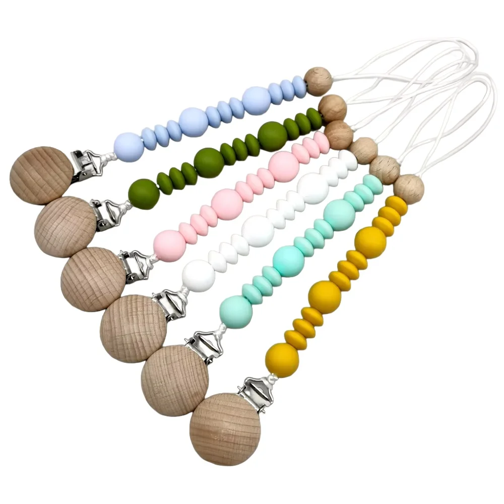 

Beech Wooden Pacifier Clip for Babies Silicone Teether Pendant Dummy Nipple Holder Clip Newborn Toy Gift