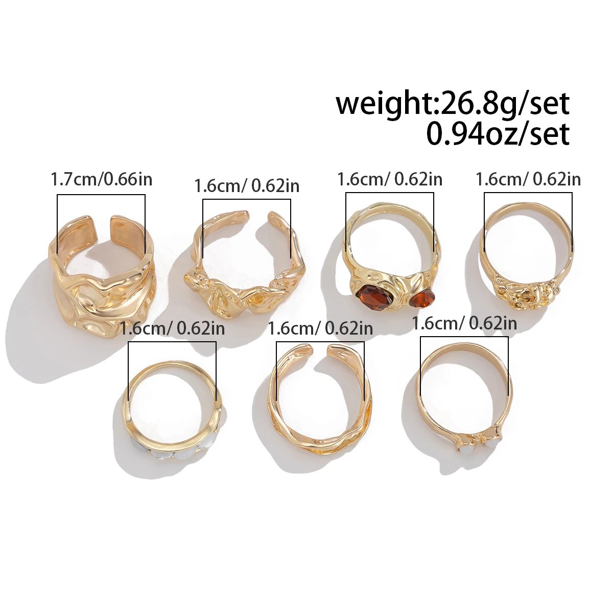 7Pcs Vintage Irregular Folded Surface Open Rings Set for Women