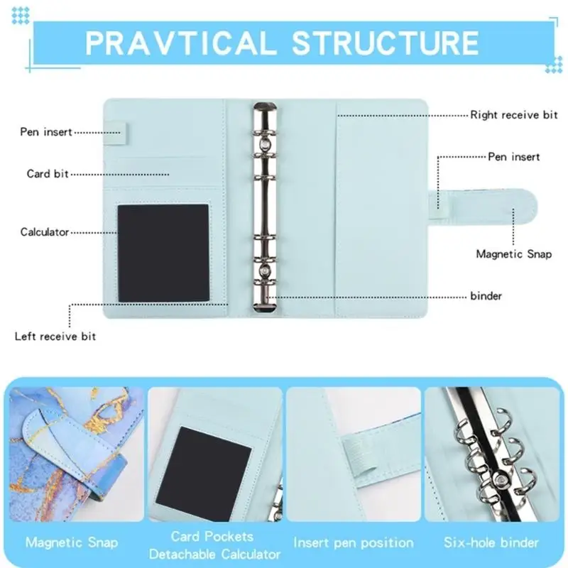 R53C PU-Leder-Budgetordner-Set mit 12 Budgetblättern und 8 PVC-Geldumschlägen mit Reißverschluss, Geld-Organizer für Büro – Detail 5