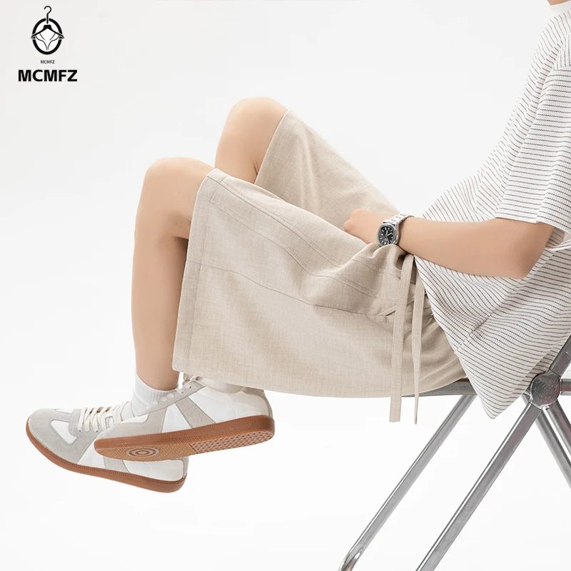 Breathable Textured Bermuda Shorts Men Elastic Drawstring Waist Side Pockets Versatile Everyday Summer Streetwear Pants