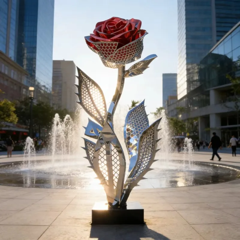 #q-Mirror Polished Abstract Stainless Steel Rose Sculpture Outdoor Landscape Decoration For Garden Square Scenic Area Parko*