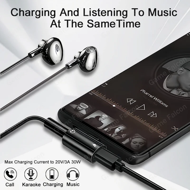 2 IN 1 USB C To 3.5mm Headphone Jack Adapter Type C PD 30W Charge Audio Aux Adaptor  For Huawei Xiaomi Samsung S20 Ultra