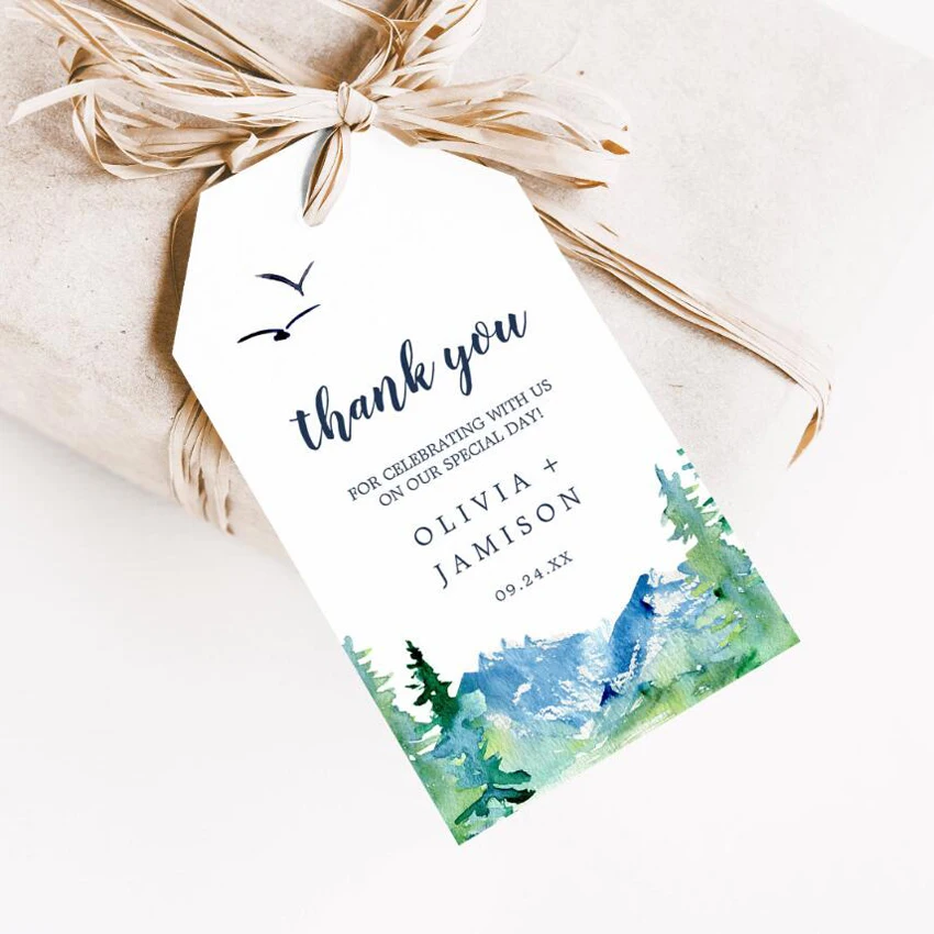 50pcs Custom Wedding Tags, Wedding Favor Thank You Gift Tags, Personalized Wedding Label, Fresh Watercolor Tags Pre-punched Hole
