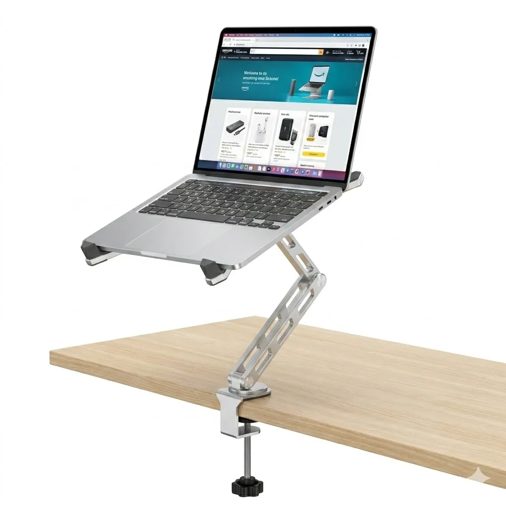 Soporte para Portátil 2 en 1 Desmontable con Base Giratoria de 360 Grados, Soporte Metálico para Portátil, Soporte para Tablet para Escritorio, Plegable para un Fácil Almacenamiento