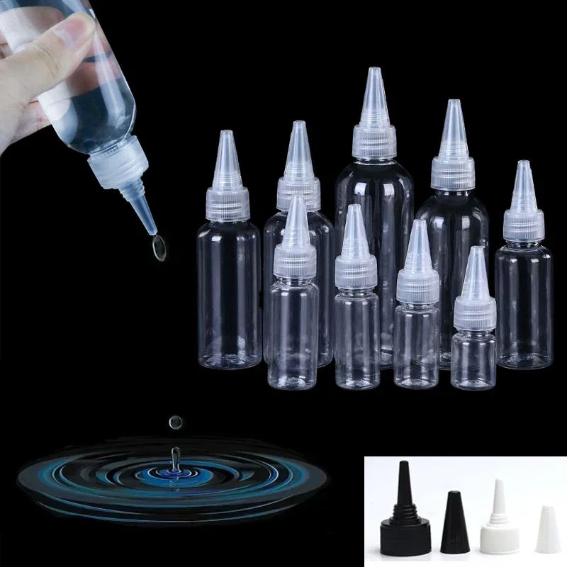 5Pcs 10/20/30/50/100ml Clear Plastic Glue Bottles w/ Long Tips Lid Art Bottle Squeeze Liquid Flux Dispenser Applicator Container