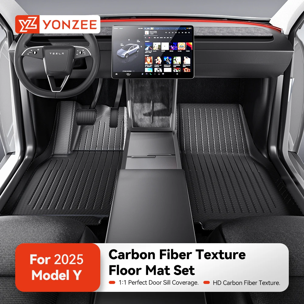 YZ Do Nowego Tesla Model Y Juniper 2025 Dywaniki Samochodowe TPE Włókno Węglowe Wszystkie Pogody Maty do Bagażnika Wykładziny Podłogowe Maty na Oparcie Akcesoria