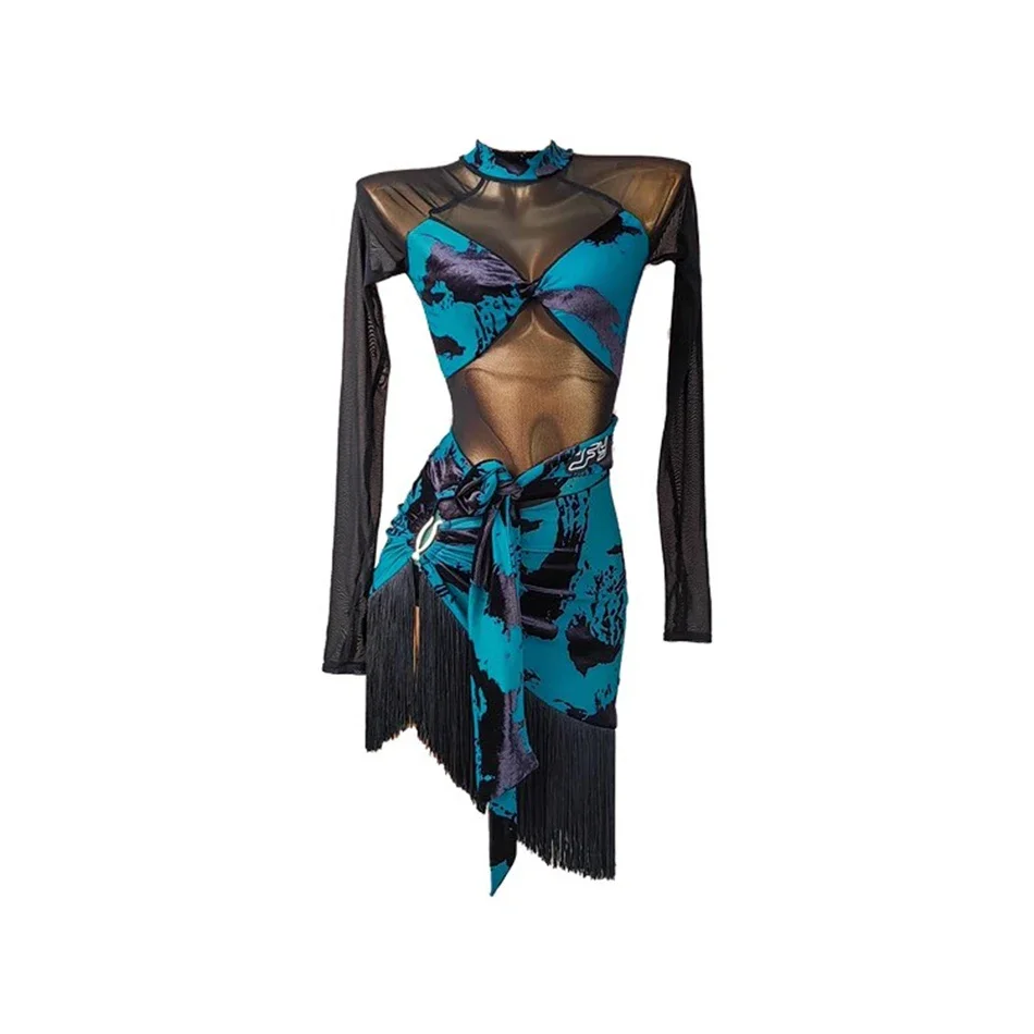 

Лоскутное боди, костюм для латинских танцев, юбка с кисточками, женский танцевальный костюм, платье для вальса, тренировочная одежда для соревнований