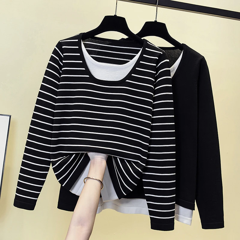 Autumn and winter Korean Heart wear sweater purple Loose Thick European station Stripe sweater Jumpers new style for women