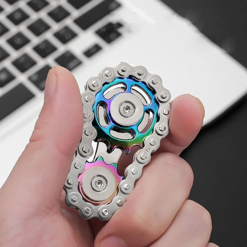 Aliviar la presión en la cadena Fidget Spinner juguetes de Metal con cadena de engranaje dientes volante y piñón cadena Fidget juguetes regalos para niños