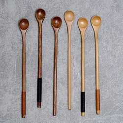 Cucchiaio di legno naturale manico lungo cucchiaio per mescolare il caffè paletta per il tè gelato zucchero miele cucchiai da Dessert utensili da cucina