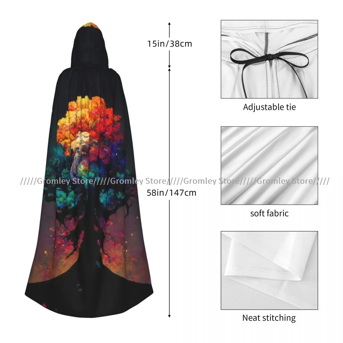 شجرة الحياة Yggdrasil الساحرة عباءة زي الهالوين التأثيري للبالغين للجنسين عباءة الرجعية العصور الرأس #3