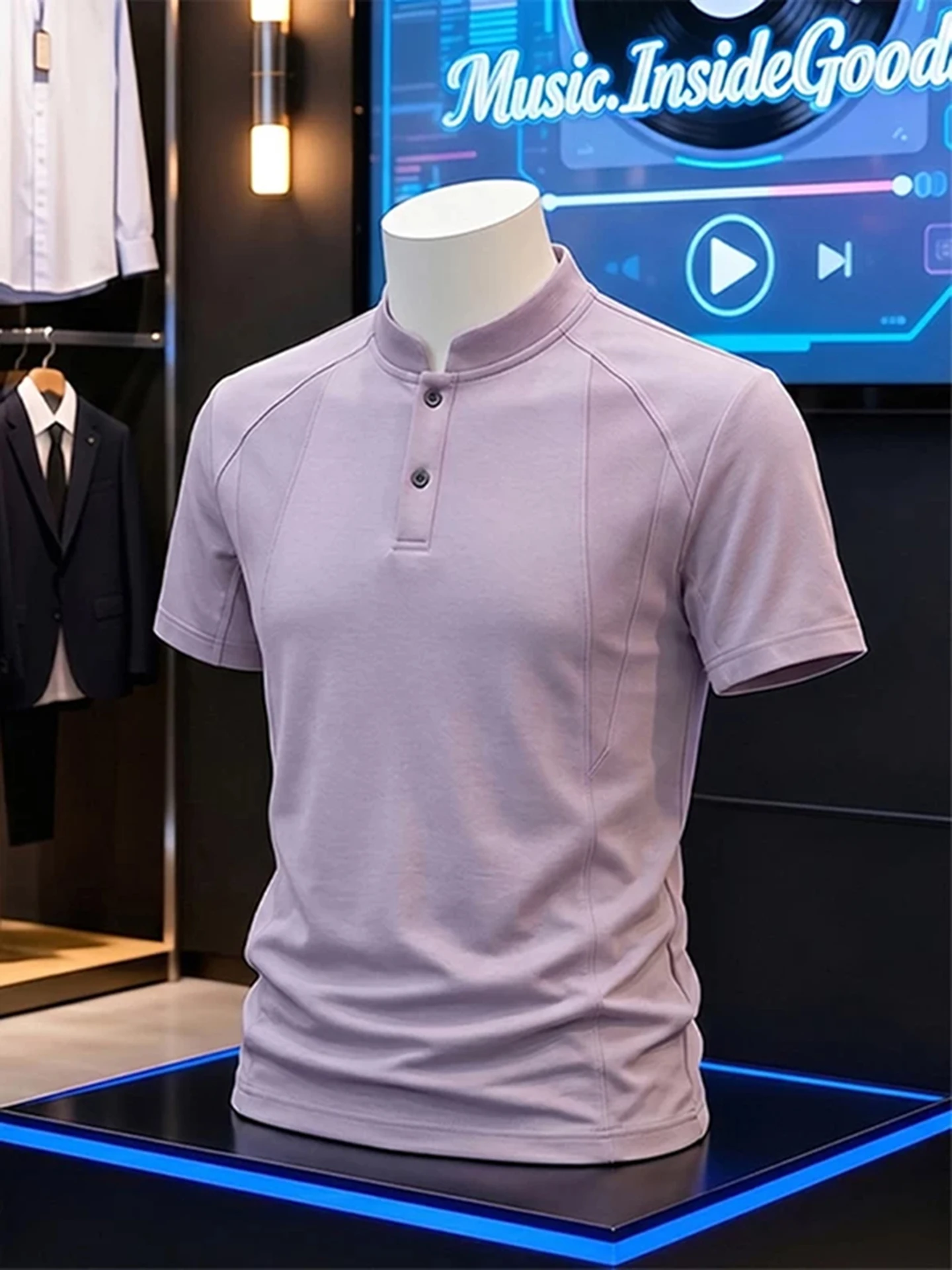 Light Blue Quick Dry Short Sleeve Henry Collar Fitness Sport T-Shirt American Structure Shoulder Level Polyester Fiber Tee