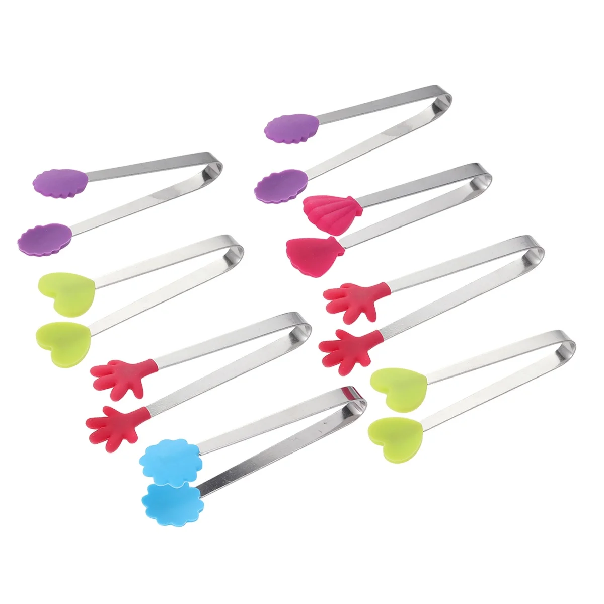 

8pcs Food Clip Ice Tongs Sugar Cube Kitchen Clips Dessert Stainless Steel Silicone Tips Baking BBQ Party Camping Gadgets