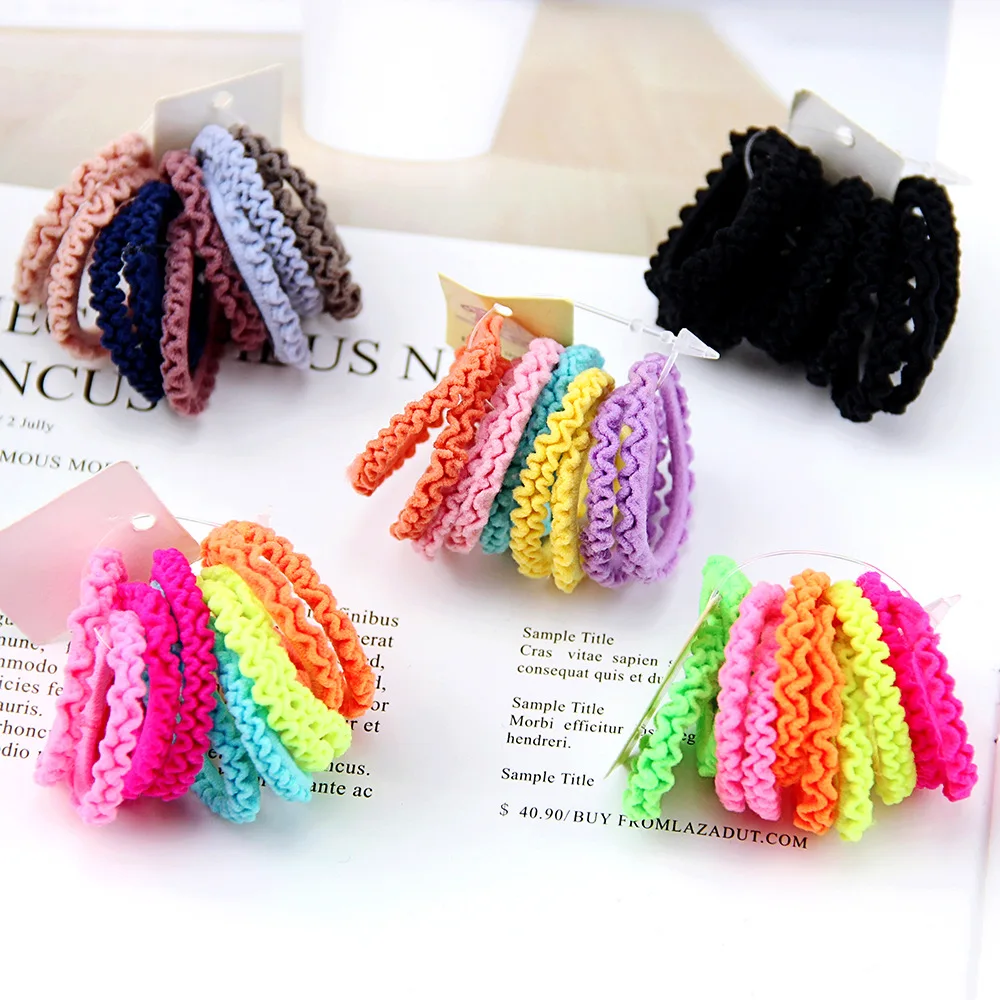 Children's Candy Color Double Skirt Rubber Bands Pack of 10 High Elasticity Lace Headbands