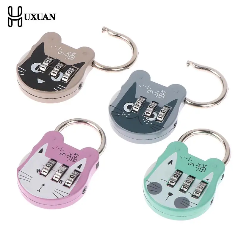 Cute Cat Luggage Padlock Suitcase Backpack Password Lock Cartoon Mini Keyed Padlock Journal Notebook Handbag Code Locks