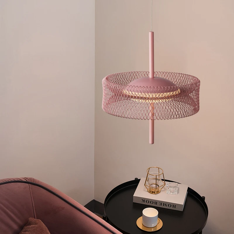 

2022 New Macaron Iron Net Pendant Lamp For Living Dining Room Restaurant Colorful Eye Protection Led Dimmable Indoor Lighting