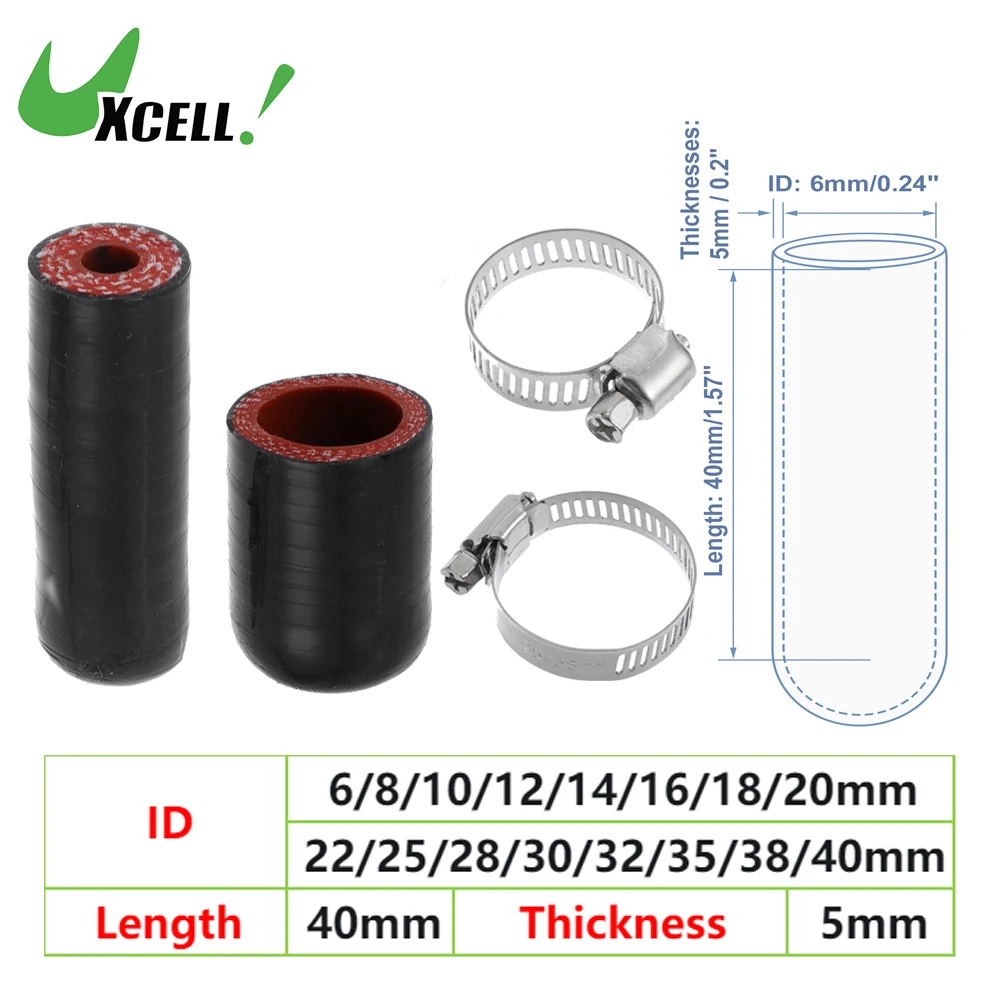 UXCELL 1 Set 6mm-40mm ID 40mm Length Car Silicone Hose End Cap with Clamps Red Blue Universal Fit for Car Coolant Brake Fluid