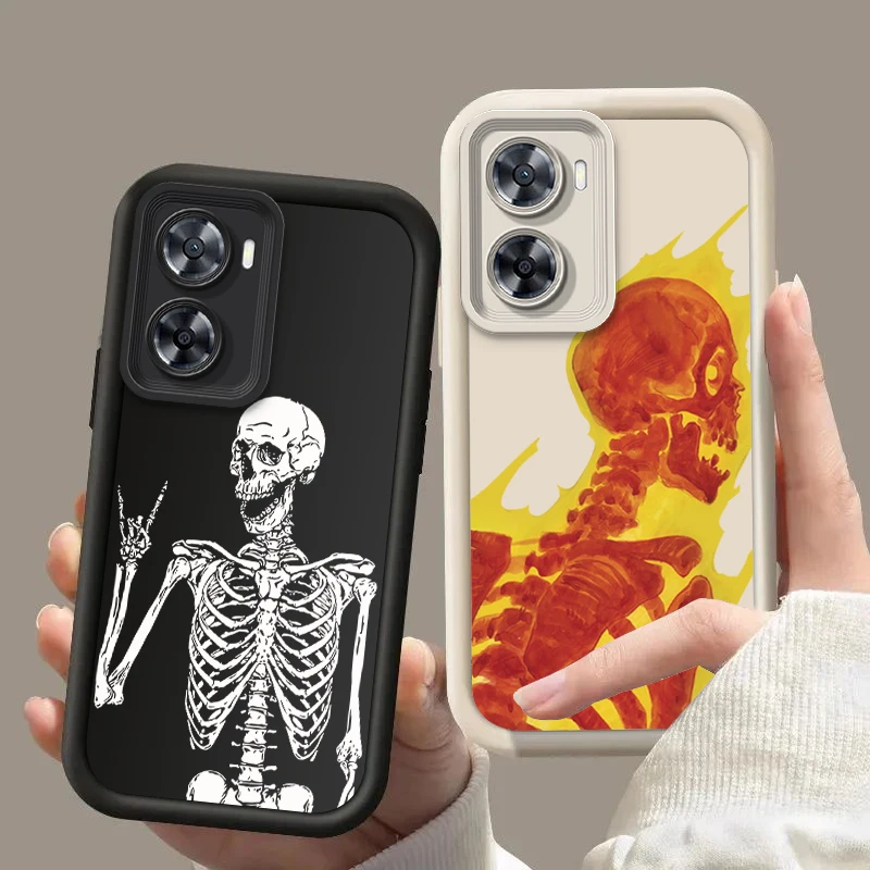 Skull Silicone Phone Case On For OPPO A57 A74 A95 A60 A78 A83 A76 A58X A96 A97 A94 A93 A73 A58 A77 A56S A55 A54 A53 4G 5G Cover