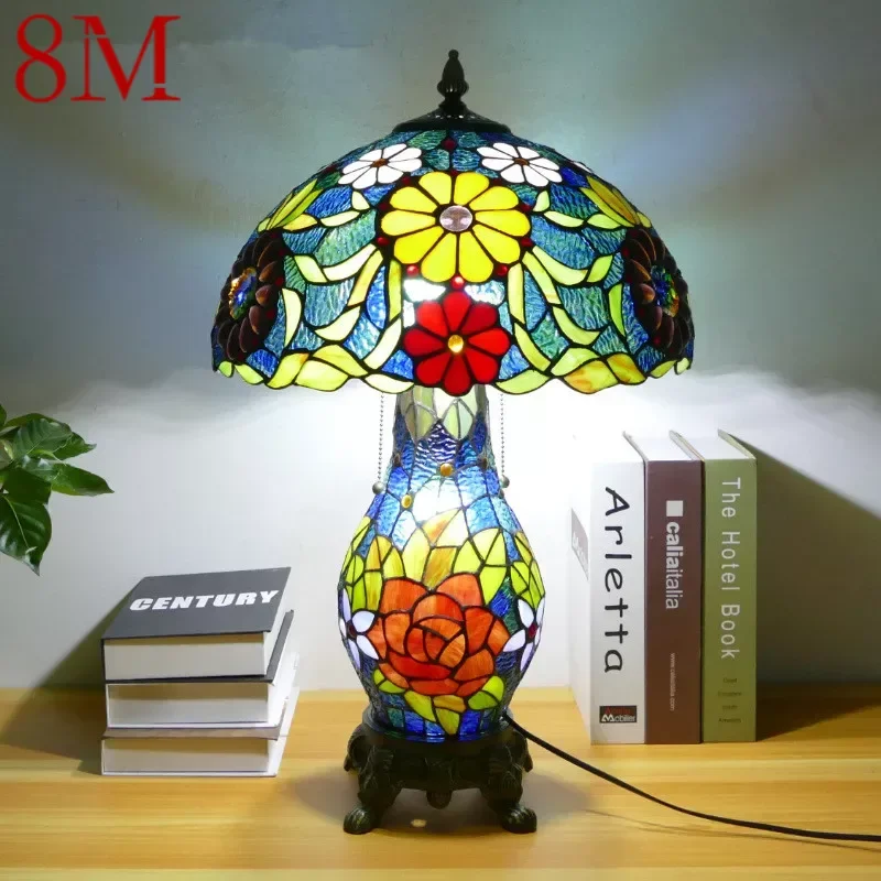 

8M Tiffany Table Lamp American Retro Living Room Bedroom Lamp Luxurious Villa Hotel Stained Glass Desk Lamp