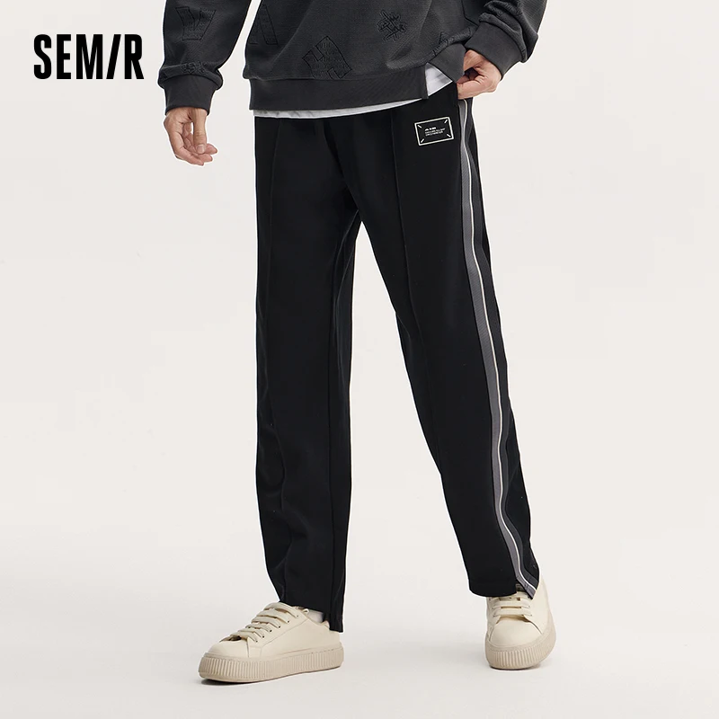 Semir Casual Pants Men Color Block Campus Sports Style Straight-Leg Long Pants Trendy Retro Elastic Waist Trousers