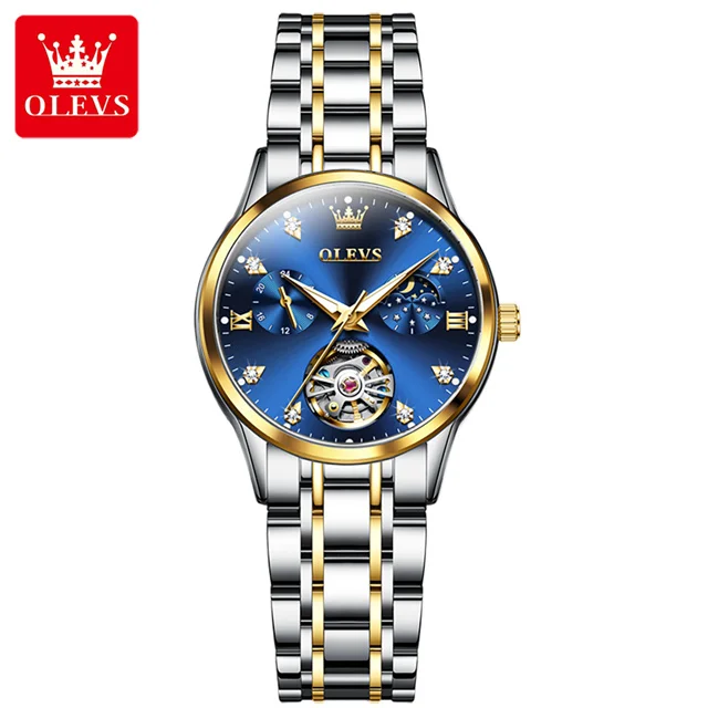 Olevs original moonswatch für frauen automatische mechanische uhr skelett design elegante weibliche wasserdichte uhr damen armbanduhr