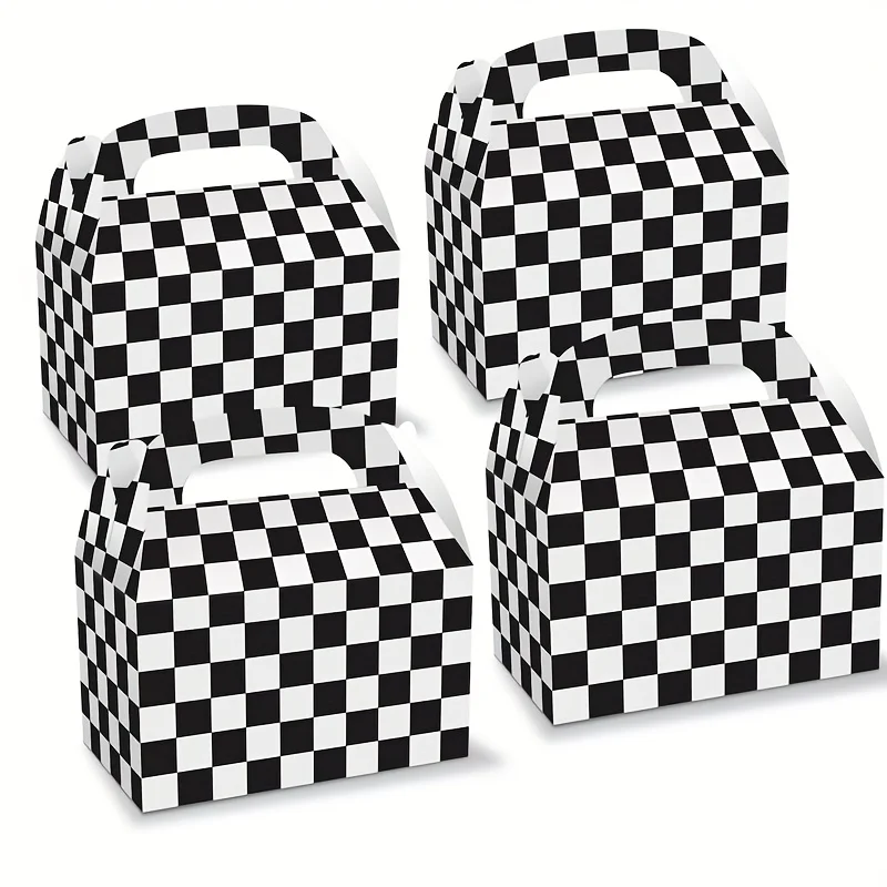 12/24 Stück schwarz-weiß karierte Geschenkboxen, geeignet für Geburtstagsfeiern, Hochzeiten, Rennveranstaltungen, Jubiläen, Geschenkverpackungsboxen