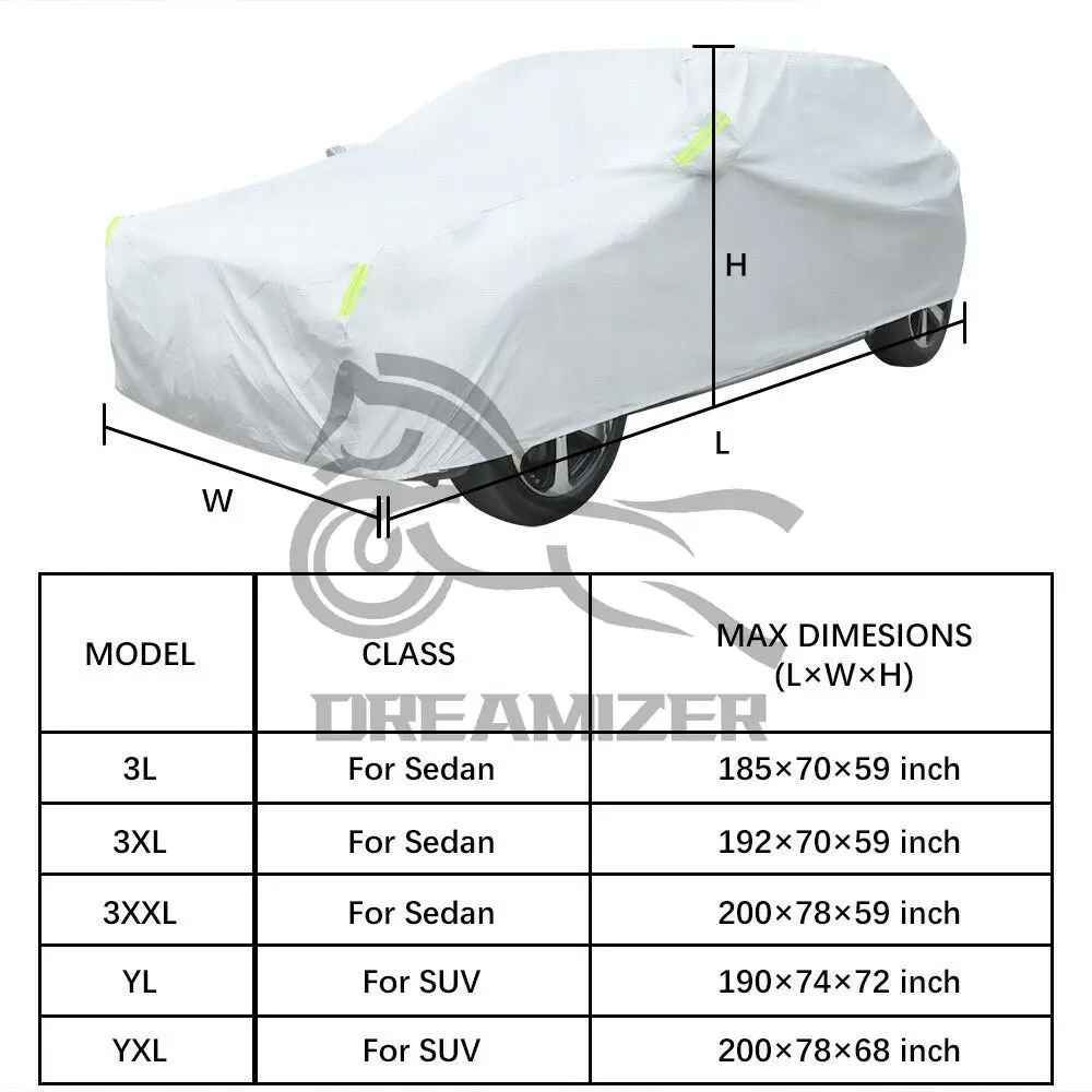 Universal 3 Layer Car Covers Indoor Outdoor Full Auot Cover Sun UV Snow Dust Resistant Protection Cover  Size L/XL/XXL