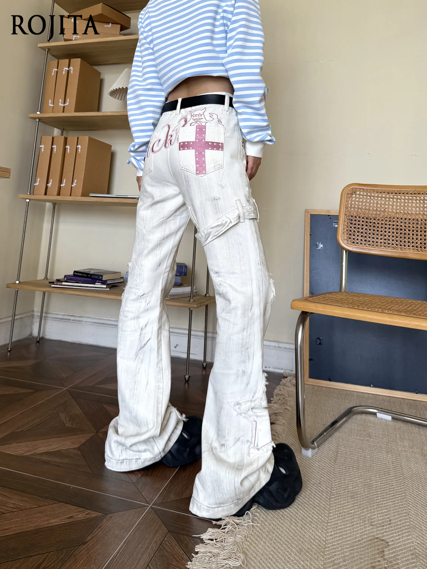 American Retro Star Washed Old Casual Pants 2026 Spring New Loose Wide-leg Micro-La Sub-culture Trousers Streetwear Women
