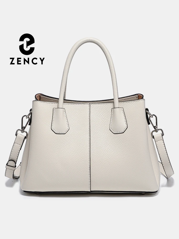 Zency Ladies Designer Tote Handbag Genuine Leather Top-handle Bag Women Luxury Crossbody Dual Buckle Compartment Pockets For OL