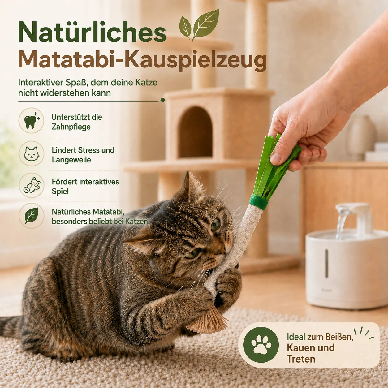 Natürliches Silberweiden-Katzenspielzeug, Matatabi-Stick mit Glocke, interaktives Kauspielzeug zur Zahnreinigung für Katzen und Kätzchen, Zahnpflege – Detail 1