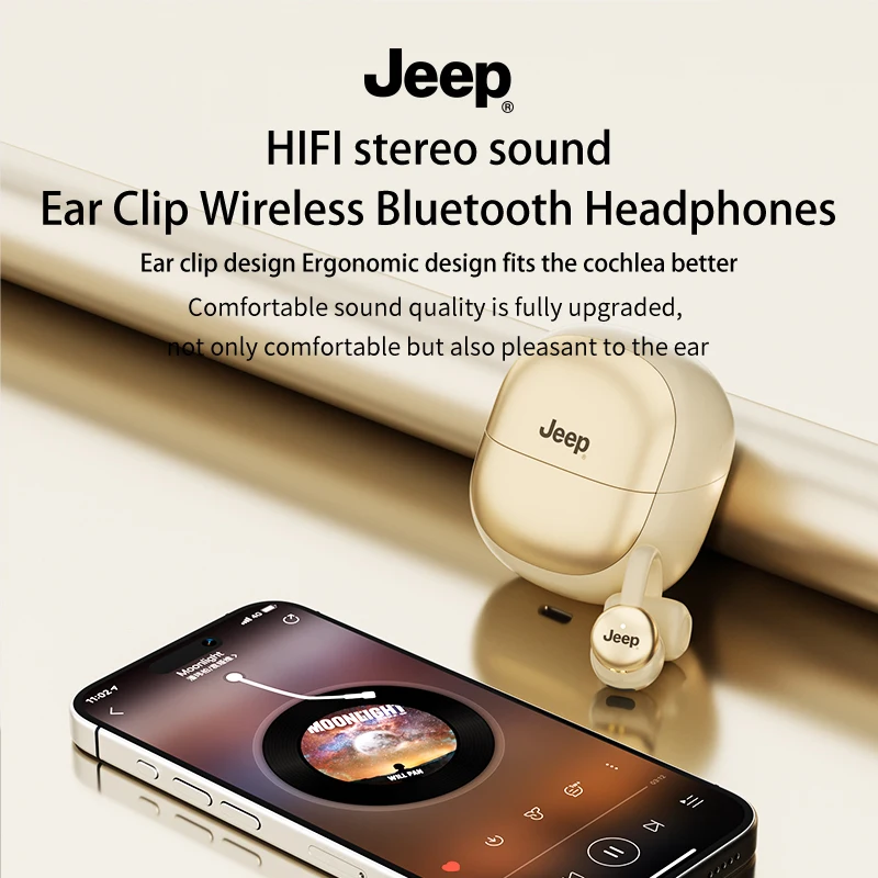 Jeep EC032 Ear Clip Bluetooth Earphones 5.4 HD Calls Low Latency Game Headset Open Ear Wireless Earbuds With Mic