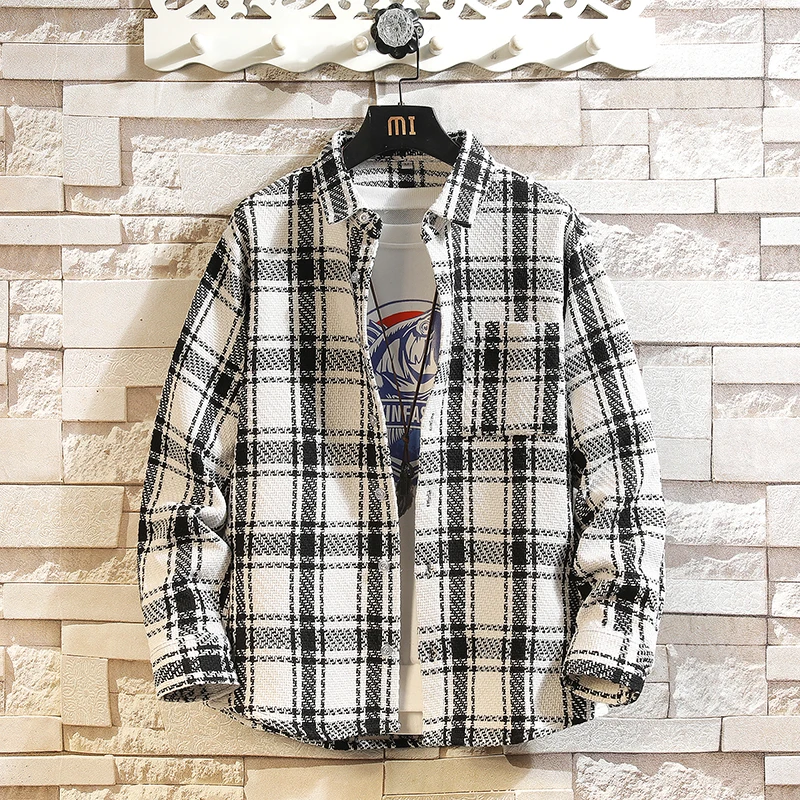 

Autumn Trendy Fashion Men's Shirt Jacket Spring Lapel Loose Long Sleeved Men Woolen Shirts Coat Boutique Thicken Cargo Jackets