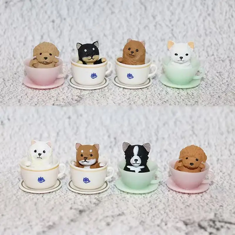 Mignon chaton chat tasse Mini figurines animaux figurines ensemble chat chien Miniature voiture ornements cadeaux d'anniversaire